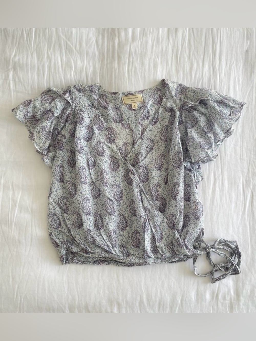 Anthropologie Lavender Paisley Print Wrap Blouse